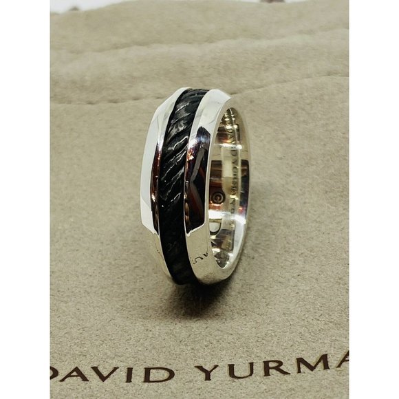 David Yurman 7.5mmCable Classic Inset Ring Silver/Forged Carbon Size 8